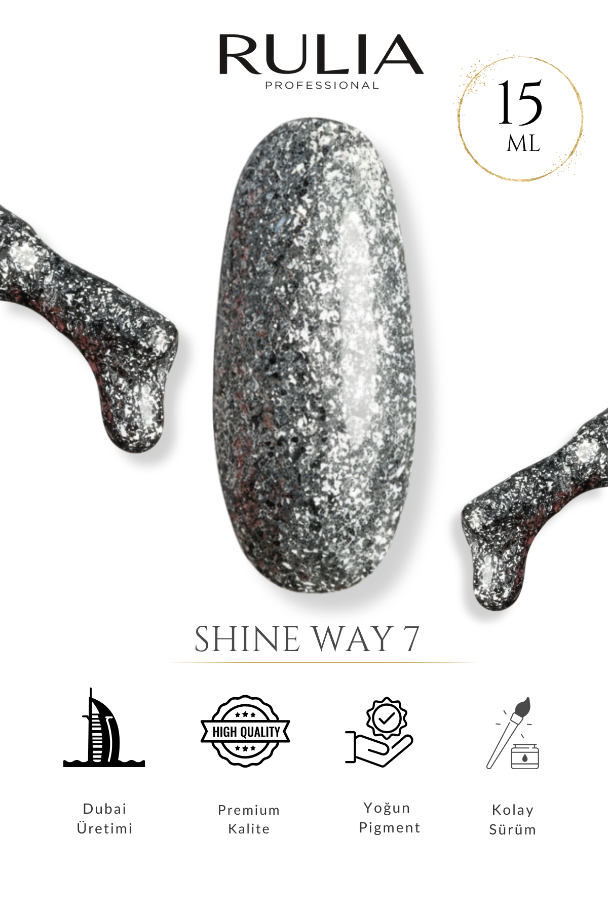Rulia Shine Way 7 Yoğun Gümüş Simli Oje 15 ml