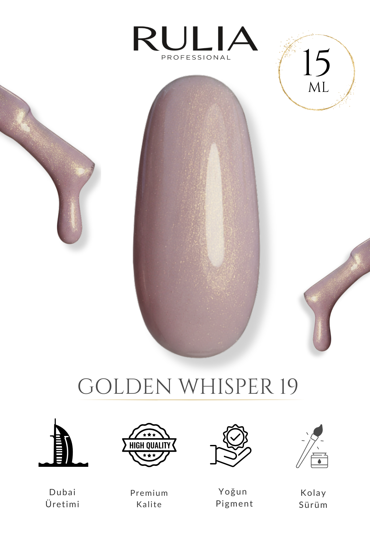 RULIA Golden Whisper 19 Altın Işıltılı Lavanta Kalıcı Oje 15 ml
