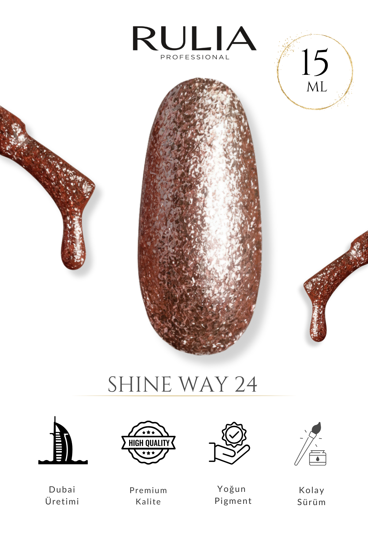 Rulia Shine Way 24 Bakır Simli Kalıcı Oje 15 ml