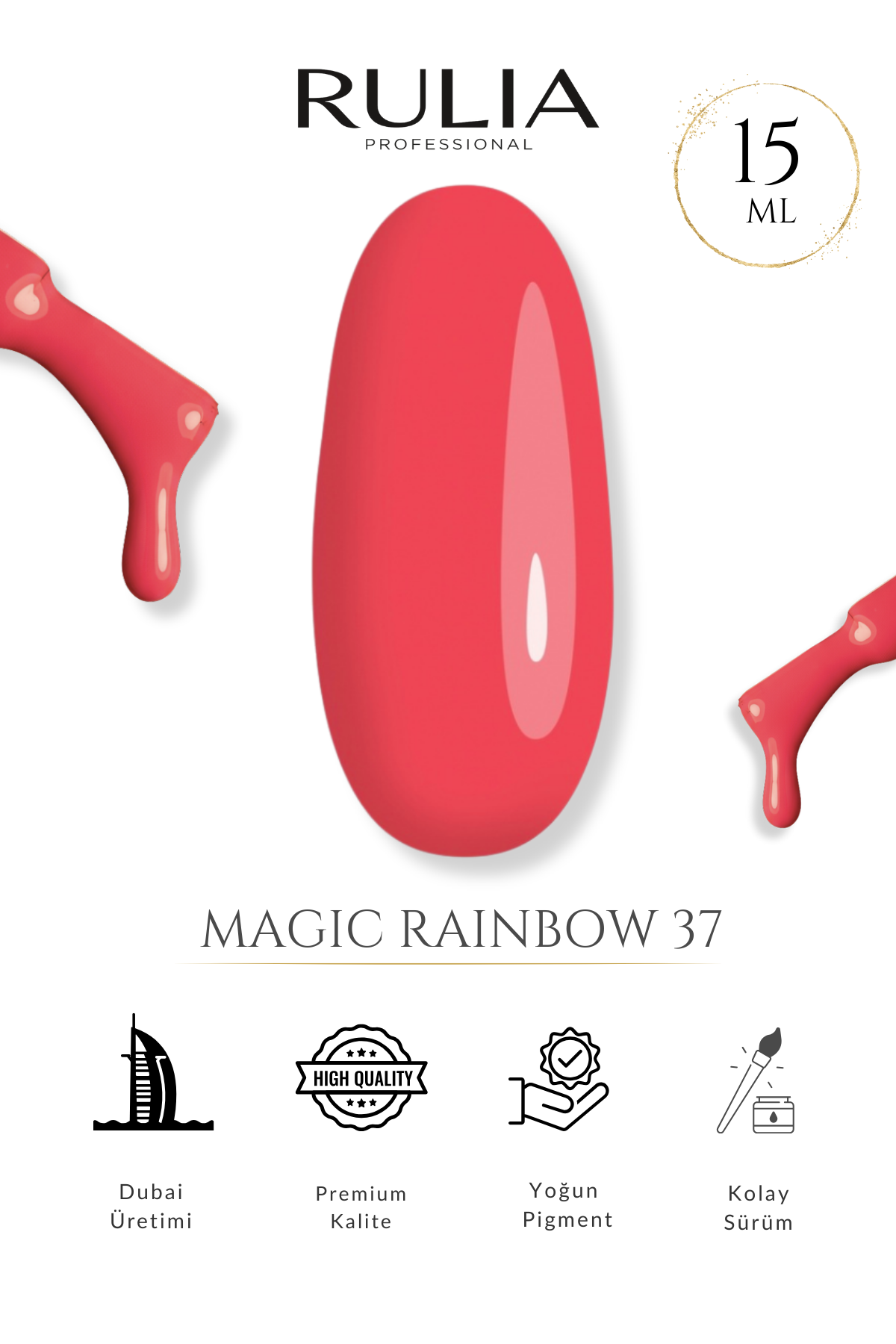 RULIA Magic Rainbow 37 Mercan Kırmızı Kalıcı Oje 15 ml