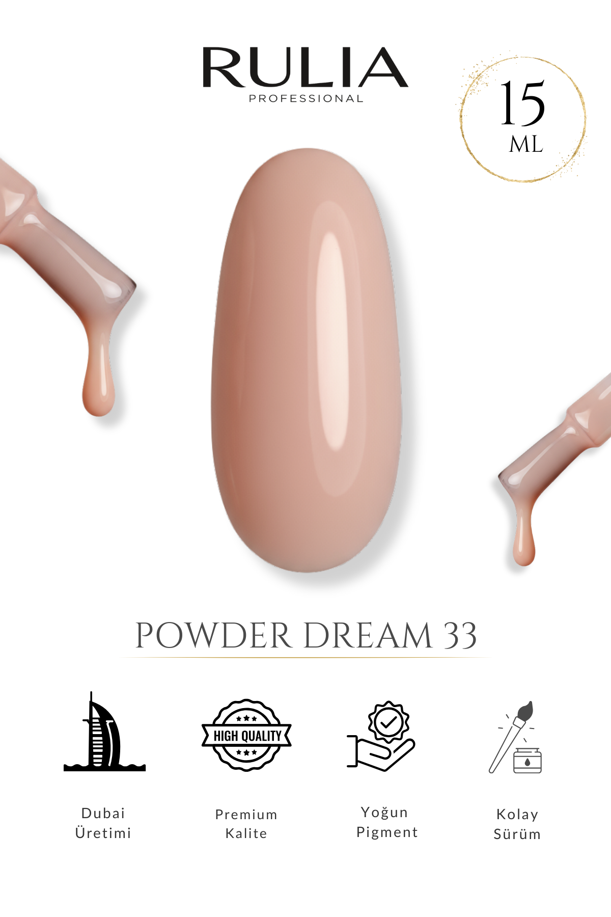 RULIA Powder Dream 33 Şeftali Nude Kalıcı Oje 15 ml