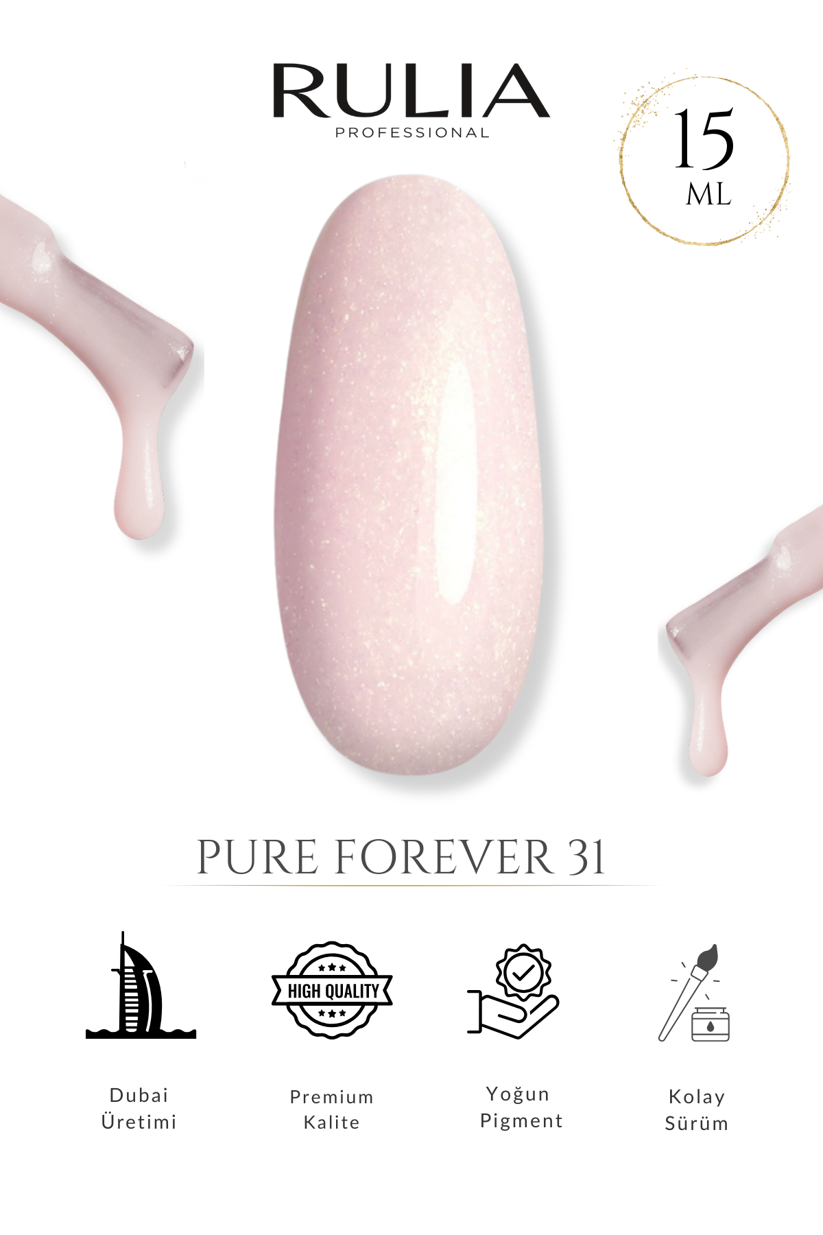 RULIA Pure Forever 031 Sedefli Pembe Kalıcı Oje 15 ml