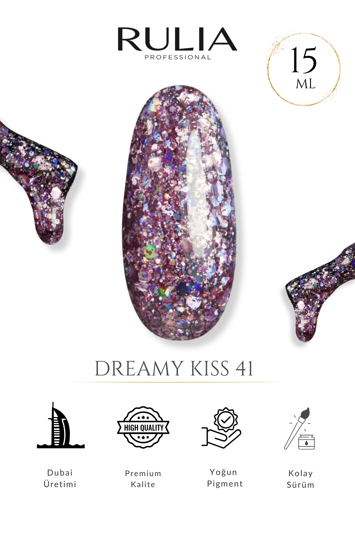 RULIA Dreamy Kiss 041 Holografik Simli Oje 15 ml