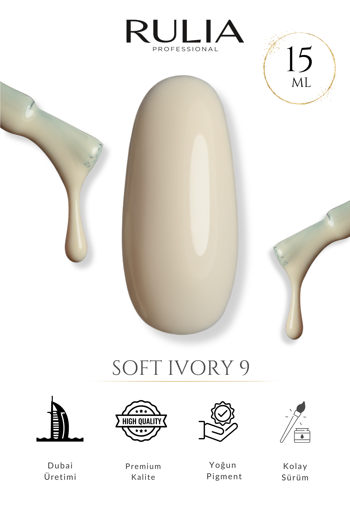 Rulia Soft Ivory 9 Nude Bej Kalıcı Oje 15 ml