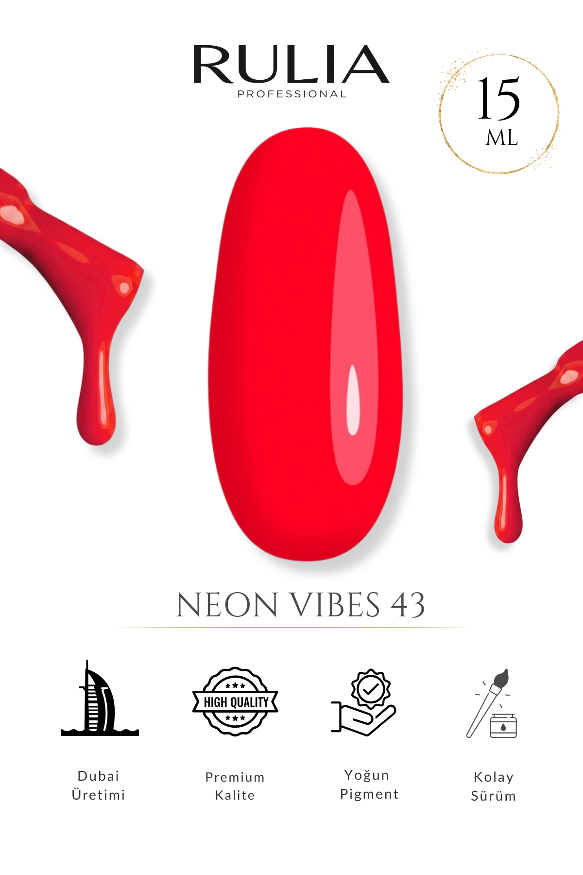 Rulia Neon Vibes 43 Neon Kırmızı Kalıcı Oje 15 ml