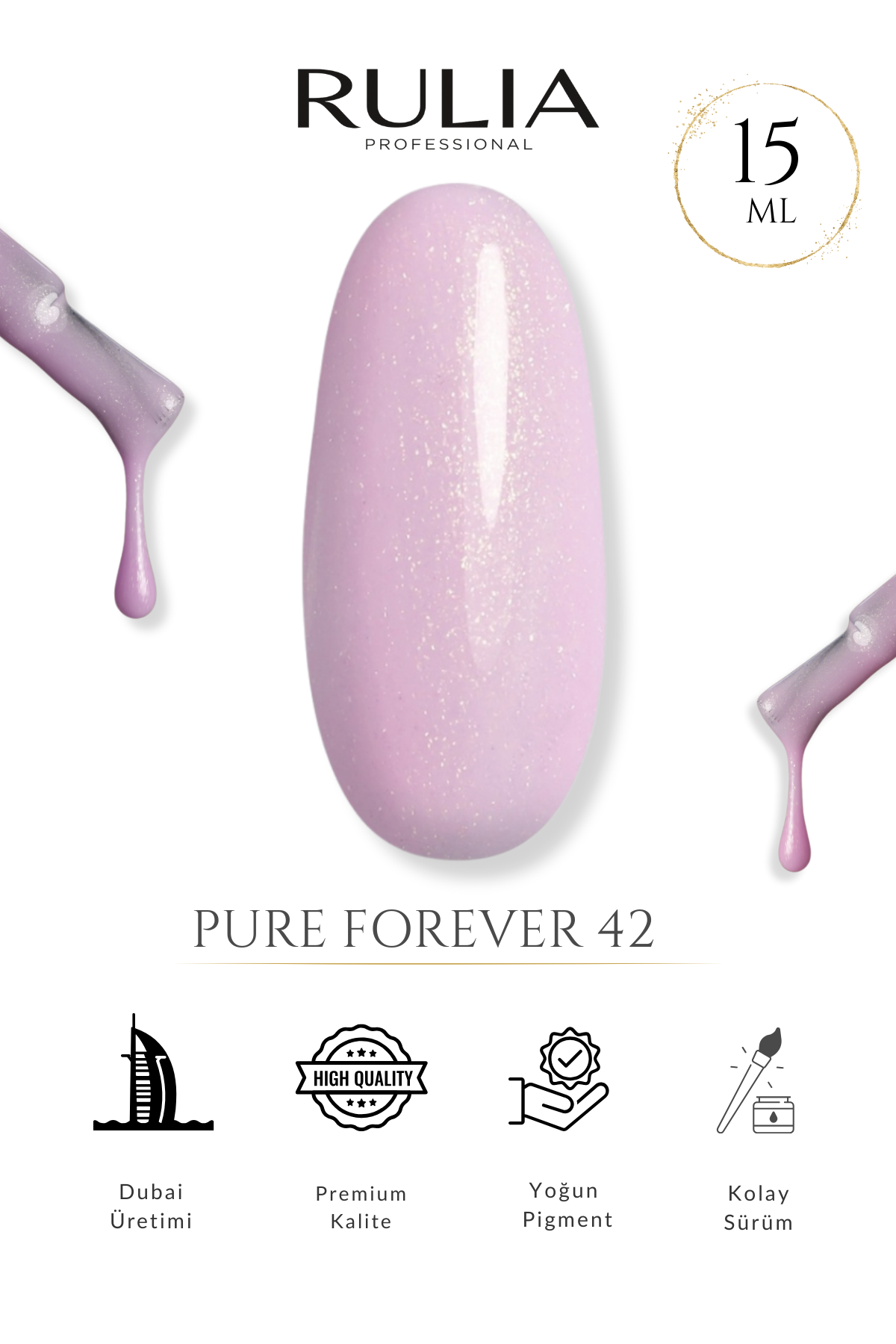 Rulia Pure Forever 42 Lavanta Simli Lila Kalıcı Oje 15 ml