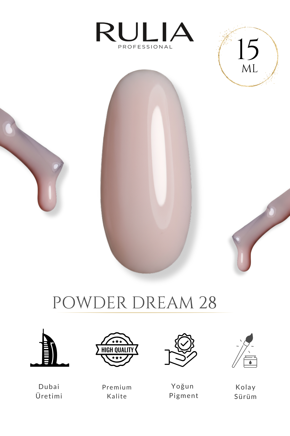 Rulia Powder Dream 28 Şeffaf Pudra Nude Kalıcı Oje 15 ml