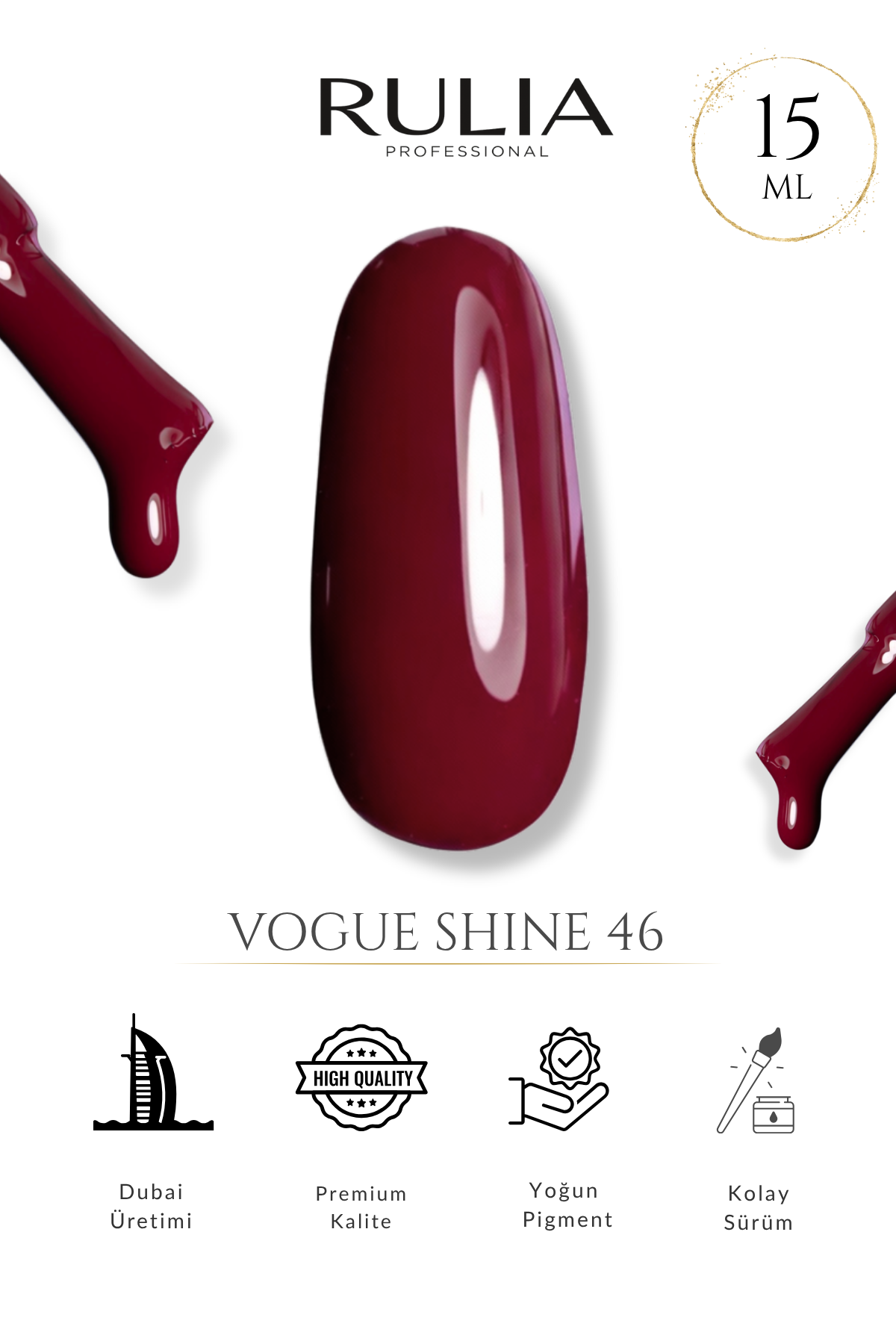 Rulia Vogue Shine 46 Koyu Kırmızı Bordo Kalıcı Oje 15 ml