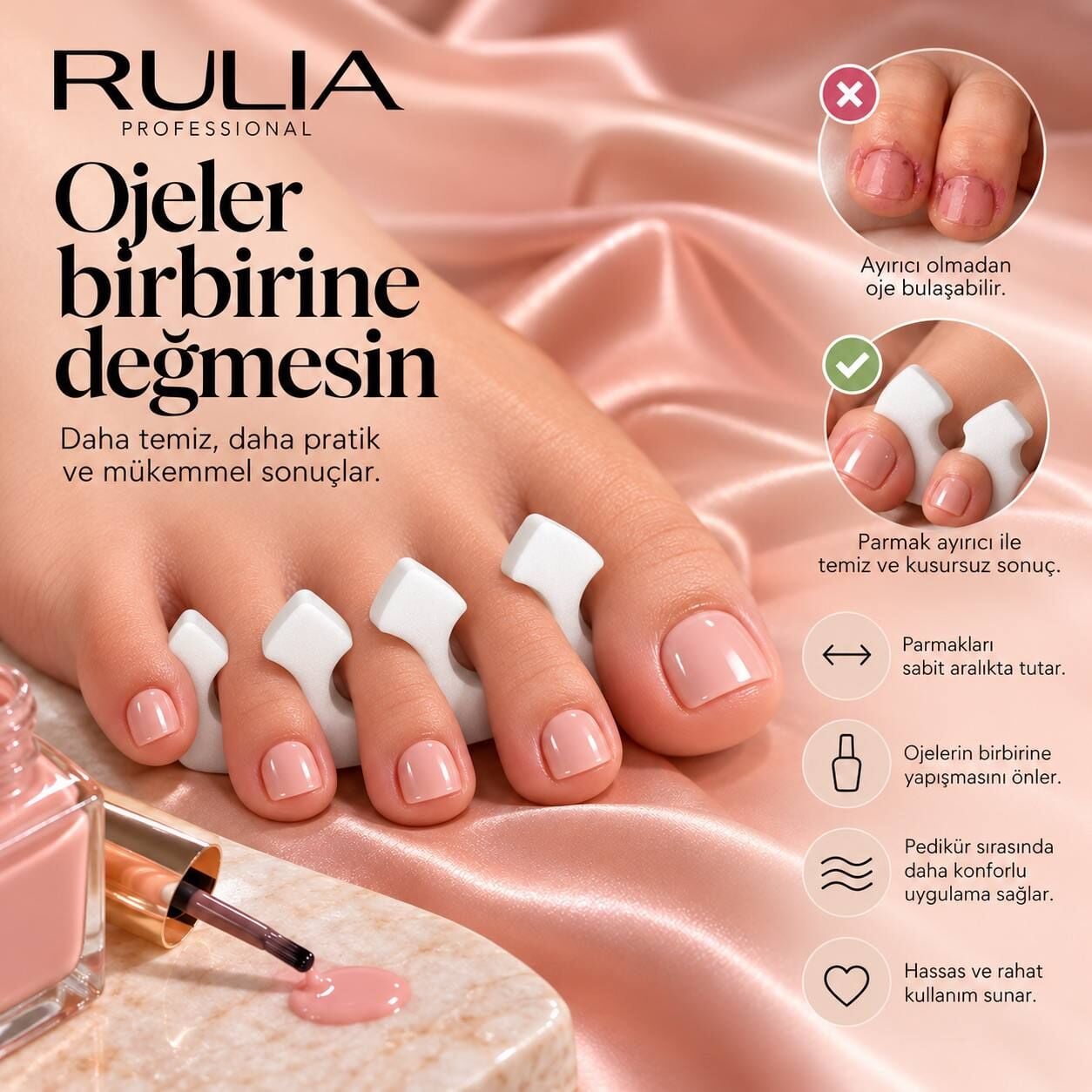 Rulia Parmak Ayırıcı 10'lu Set (5 Çift) | Yumuşak Sünger Pedikür Ayak Ayırıcı