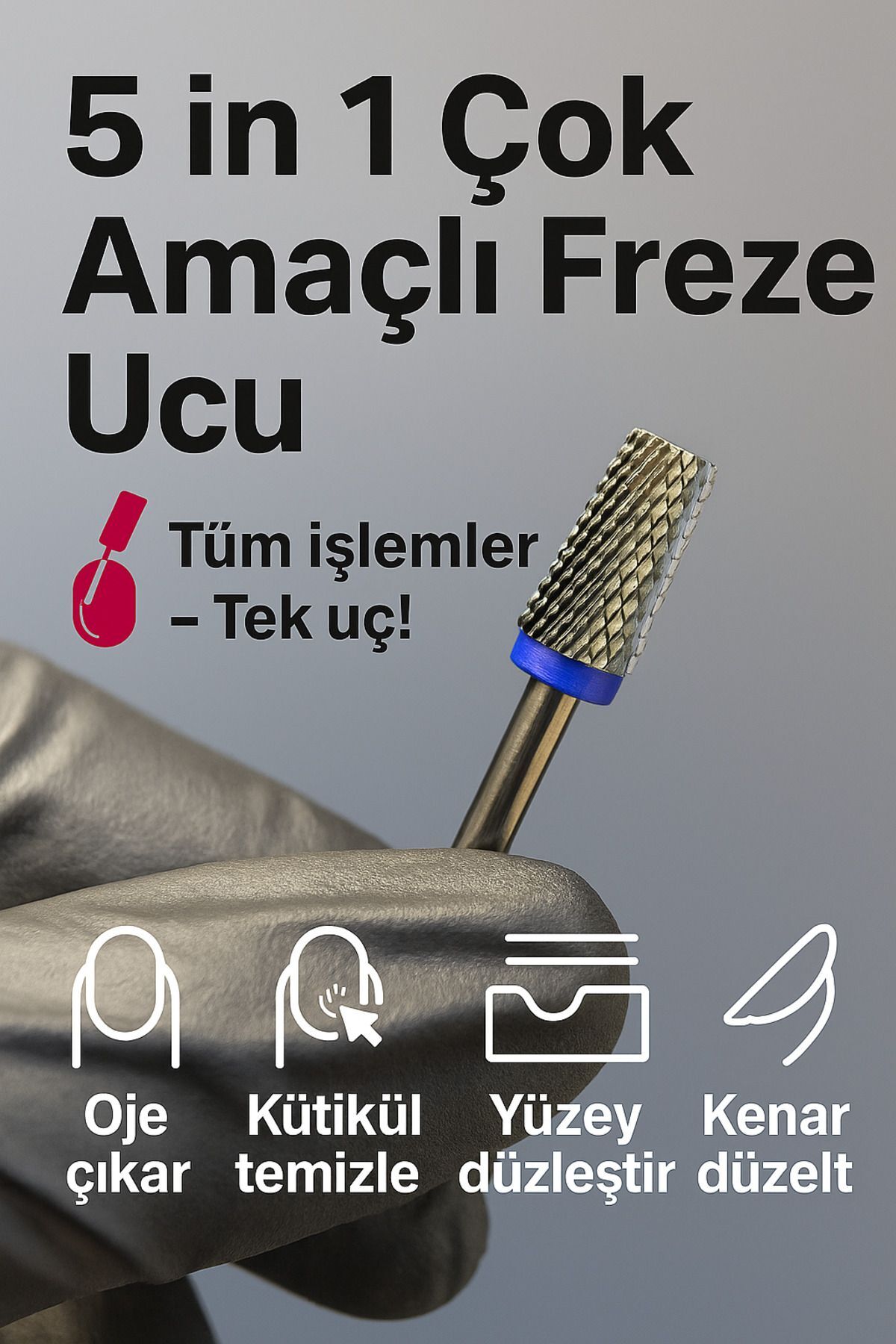 RULIA 5-in-1 Mavi Halkalı Karbit Freze Ucu Güçlü, Çok Amaçlı, Uzun Ömürlü