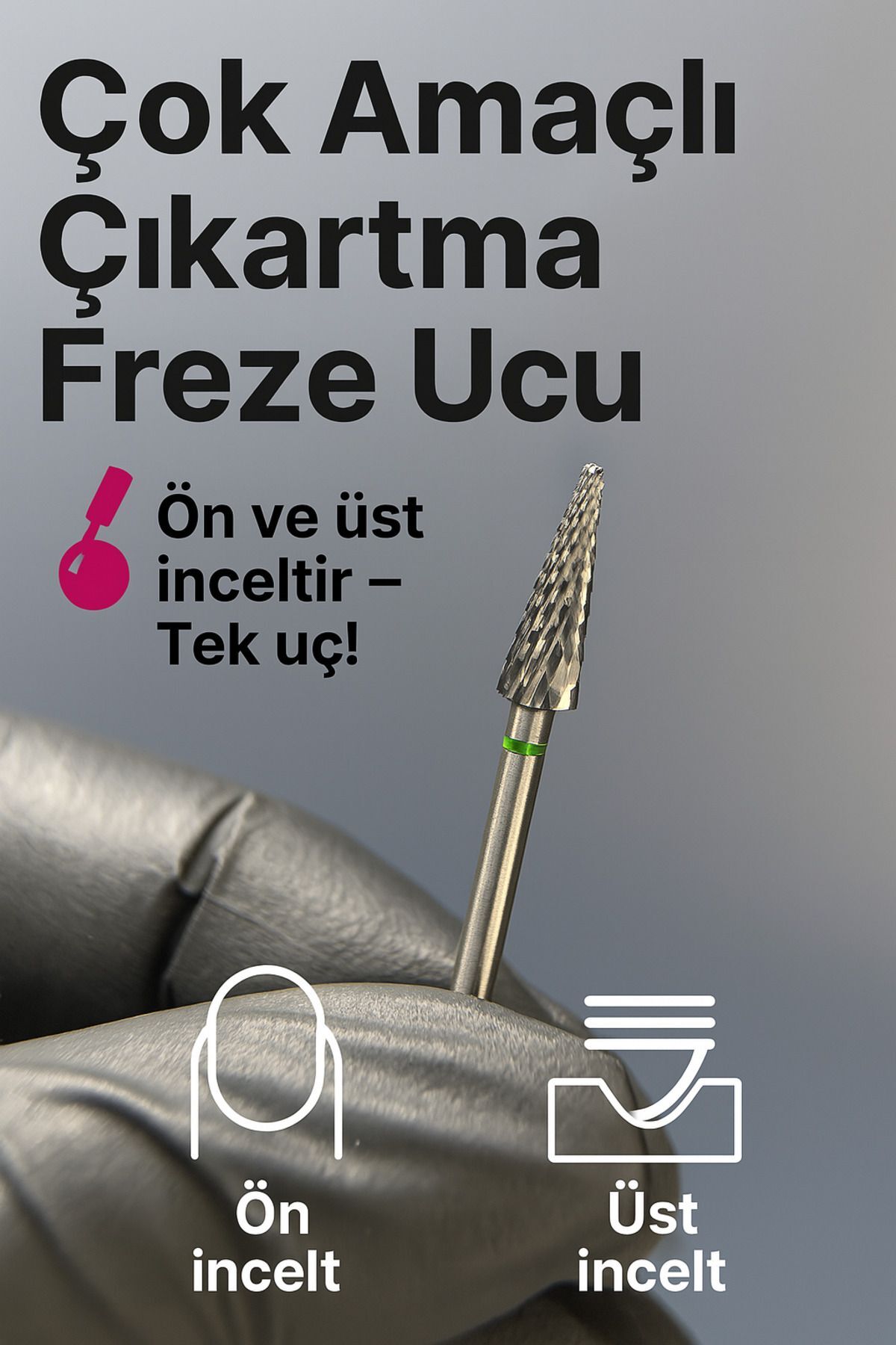 RULIA 2 Fonksiyonlu Protez Tırnak Çıkartma Freze Ucu Sert (Yeşil Bantlı) | Karbit Materyal