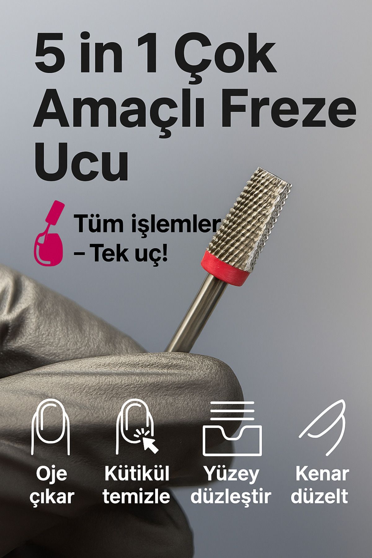 RULIA 5-in-1 Karbit Freze Ucu Profesyonel Tırnak Bakımı İçin