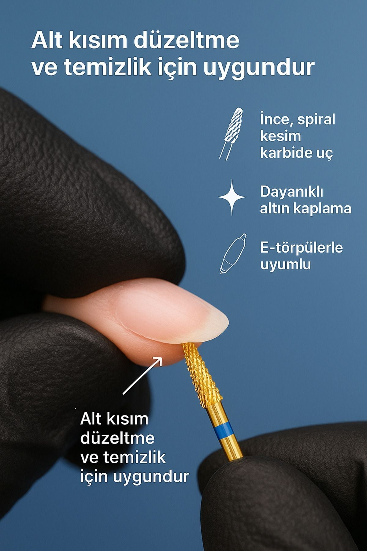 Rulia Gold Karbit Freze Ucu Mavi Bant | Tırnak Altı Temizleme Ucu | Alt Kısım Düzleştirme