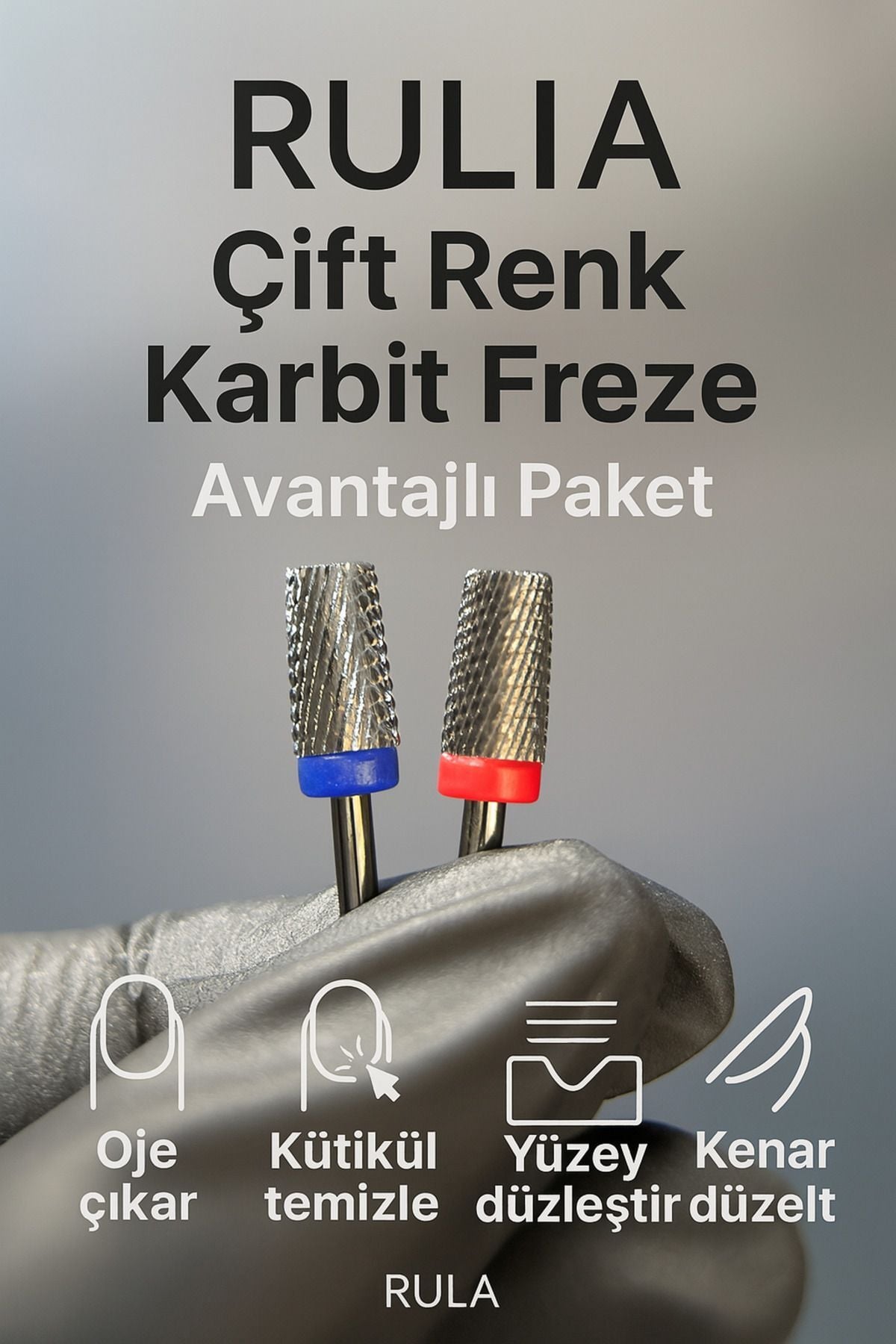 RULIA 5 in 1 Karbit Freze Uçları Avantajlı 2li Set (Kırmızı & Mavi)