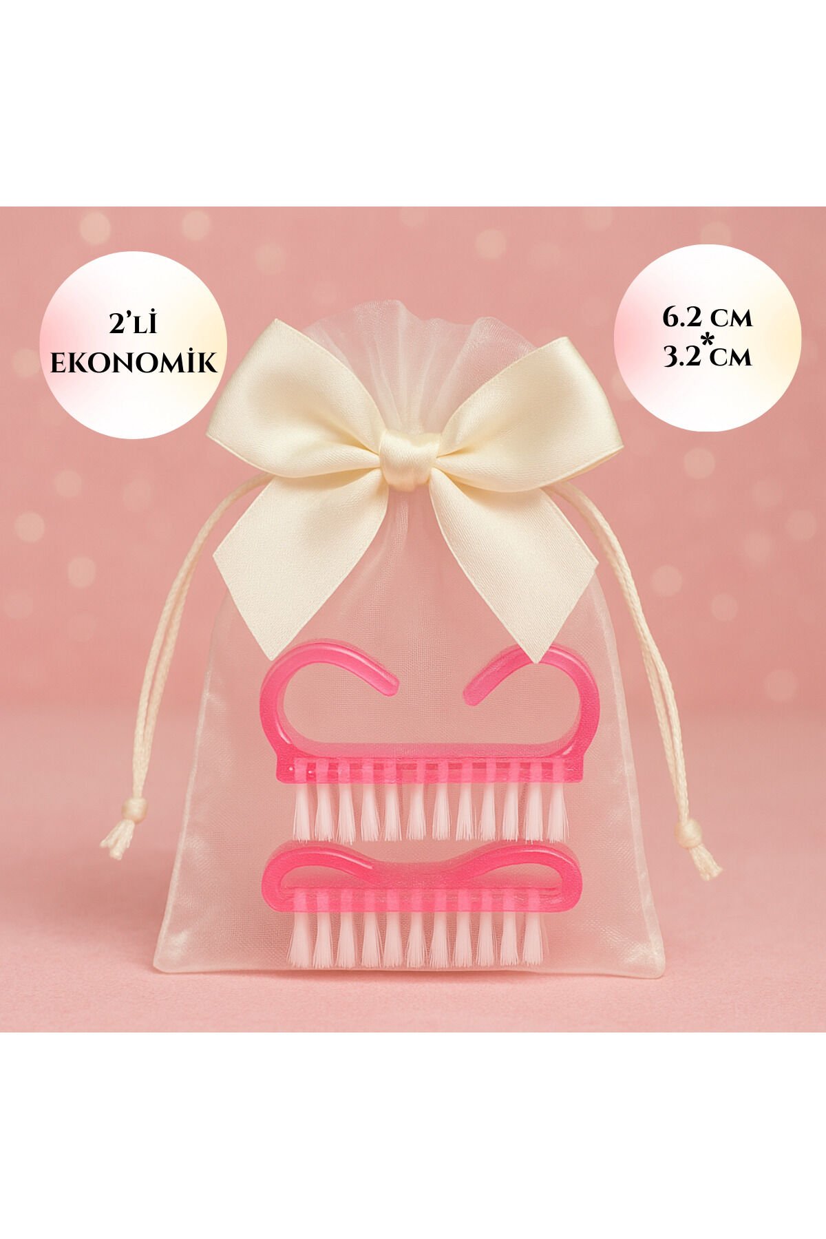 2li Pembe Tırnak Fırçası Özel Hediyelik Kese İçinde | Hijyenik ve Dayanıklı