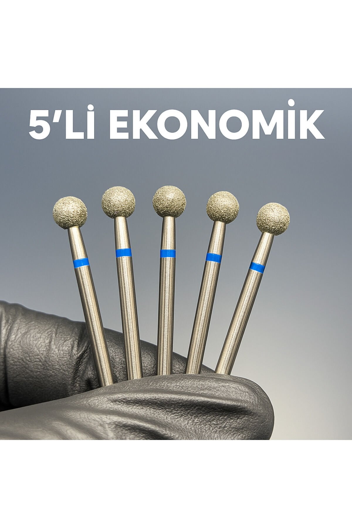 Rulia 5'li Ekonomik Mavi Top Uç Seti 5 mm | Elmas Kaplama Freze Ucu | Orta Sertlik