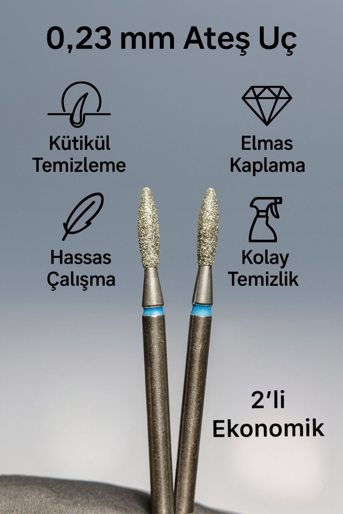 RULIA 0.23 mm Elmas Ateş Freze Ucu 2li Ekonomik Kütikül ve Hassas Temizlik İçin Profesyonel Çözüm