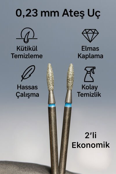RULIA 0.23 mm Elmas Ateş Freze Ucu 2li Ekonomik Kütikül ve Hassas Temizlik İçin Profesyonel Çözüm