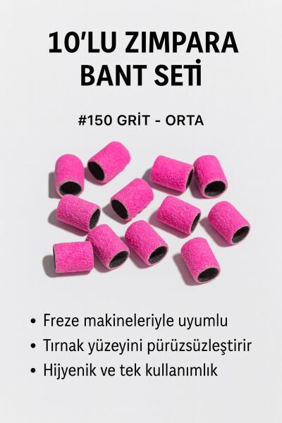 RULIA #150 Grit Zımpara Bant 10lu Set Freze Uyumlu, Jel ve Kalıcı Oje Çıkarma İçin Profesyonel