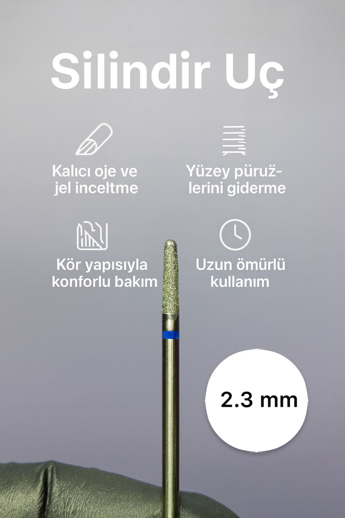 Rulia 2.3 mm Silindir Freze Ucu Profesyonel Kalıcı Oje ve Jel İnceltme, Dayanıklı Elmas Kaplama
