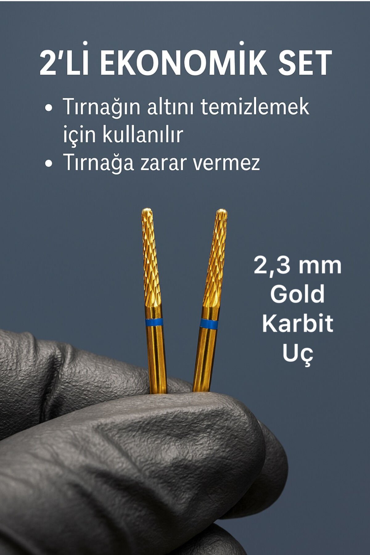 RULIA 2li Ekonomik 2,3 mm Gold Karbit Freze Uç Profesyonel Manikür & Pedikür İçin