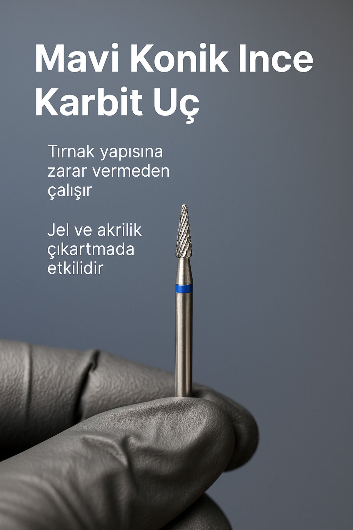 RULIA Mavi Konik Karbit Freze Ucu - 1,6 mm - Jel ve Akrilik Çıkartmada Etkili