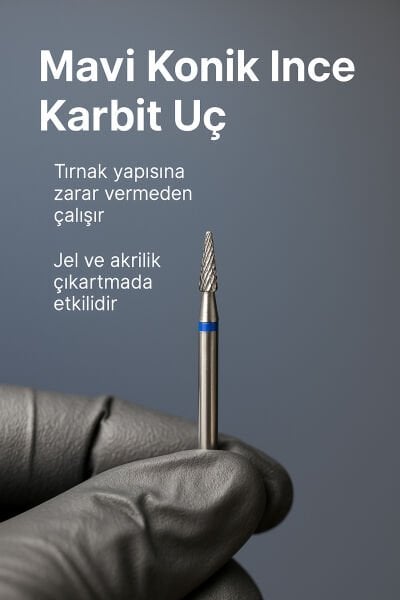 RULIA Mavi Konik Karbit Freze Ucu - 1,6 mm - Jel ve Akrilik Çıkartmada Etkili