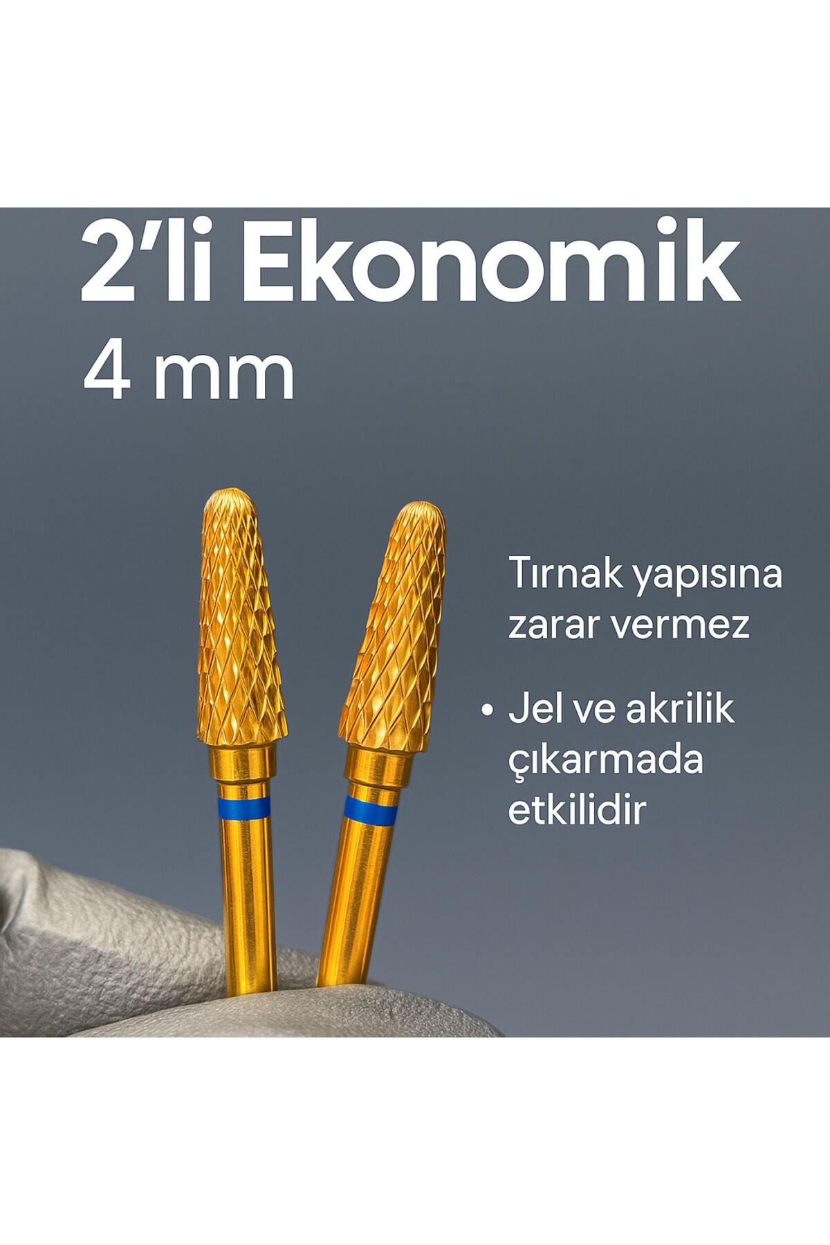 RULIA 2li Ekonomik 4 mm Gold Karbit Uç Tırnak Yapısına Zarar Vermez