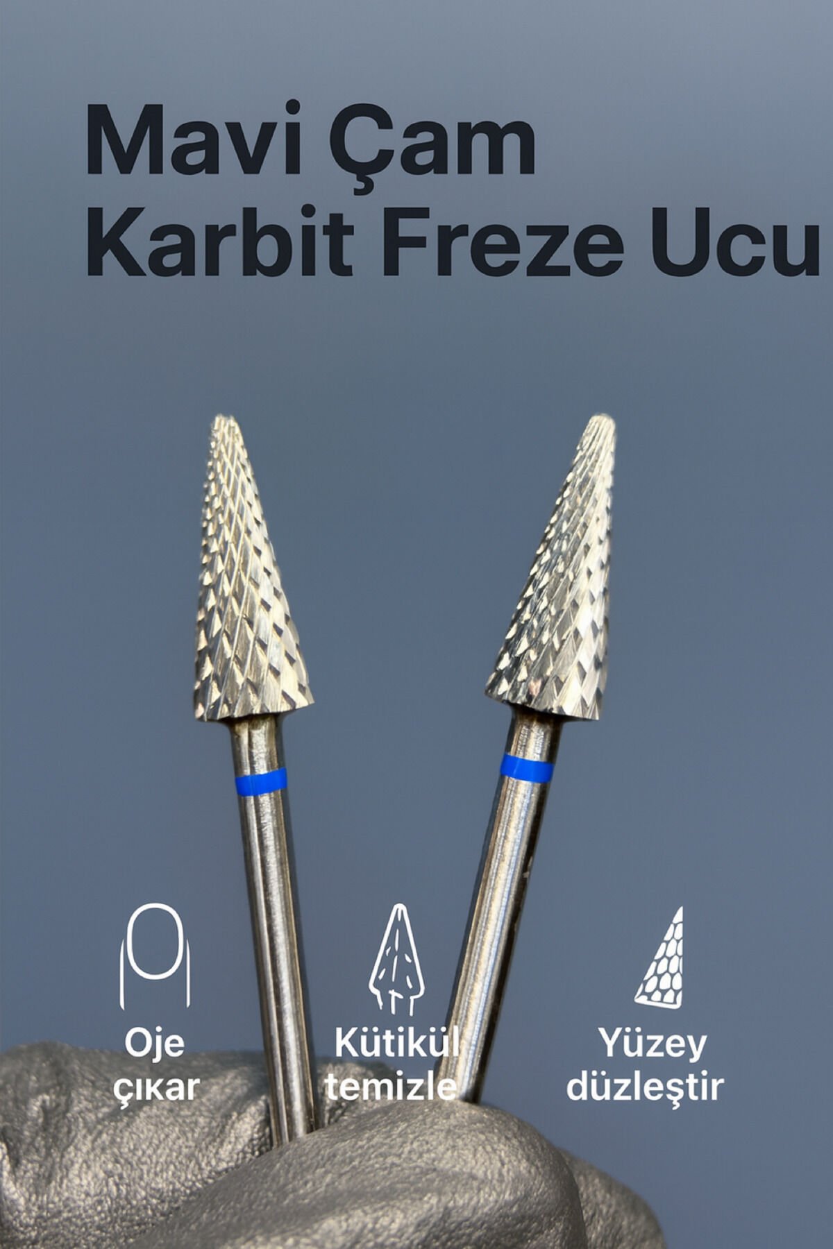 RULIA 2li Mavi Bantlı (orta) Çam Karbit Freze Ucu Jel & Kalıcı Oje Çıkartma İçin Ekonomik Set