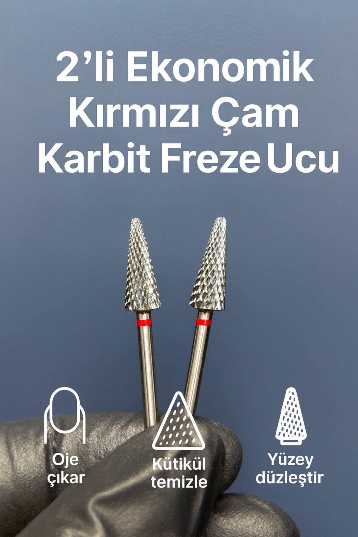 RULIA 2li Ekonomik Kırmızı Çam Karbit Freze Ucu Jel & Kalıcı Oje Çıkartma İçin Profesyonel Set