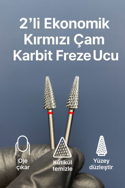 RULIA 2li Ekonomik Kırmızı Çam Karbit Freze Ucu Jel & Kalıcı Oje Çıkartma İçin Profesyonel Set