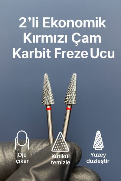 Kalıcı Oje Çıkarma Ucu 2'li Set Kırmızı Bant Karbit | Jel Sökme Freze Ucu