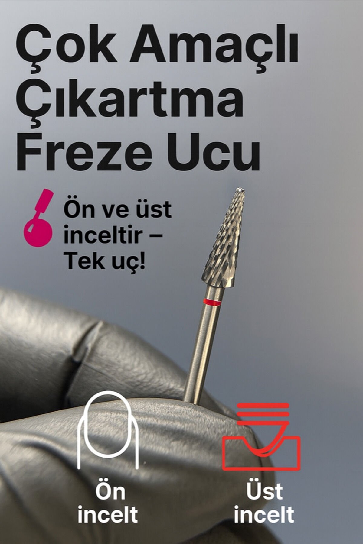 RULIA Kırmızı Çam Tipi Karbit Freze Ucu Jel & Kalıcı Oje Çıkartma İçin Profesyonel Kullanım