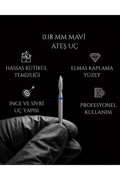 0.18 mm Mavi Ateş Elmas Freze Ucu | Hassas Kütikül ve Detay Temizliği