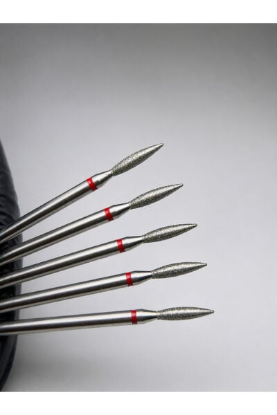 0.21 mm Kırmızı Bant Alev Elmas Freze Ucu 5li Set Profesyonel Kütikül Temizleme ve Manikür Pedikür Ucu