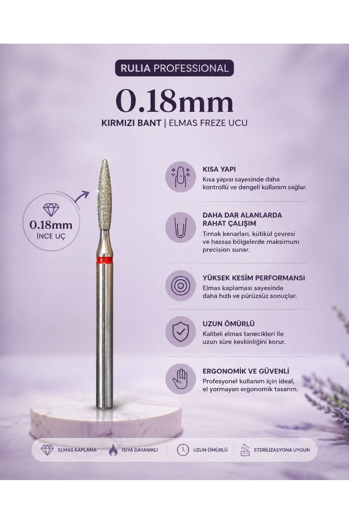 0.18 mm Profesyonel Elmas Freze Ucu Kırmızı Bant