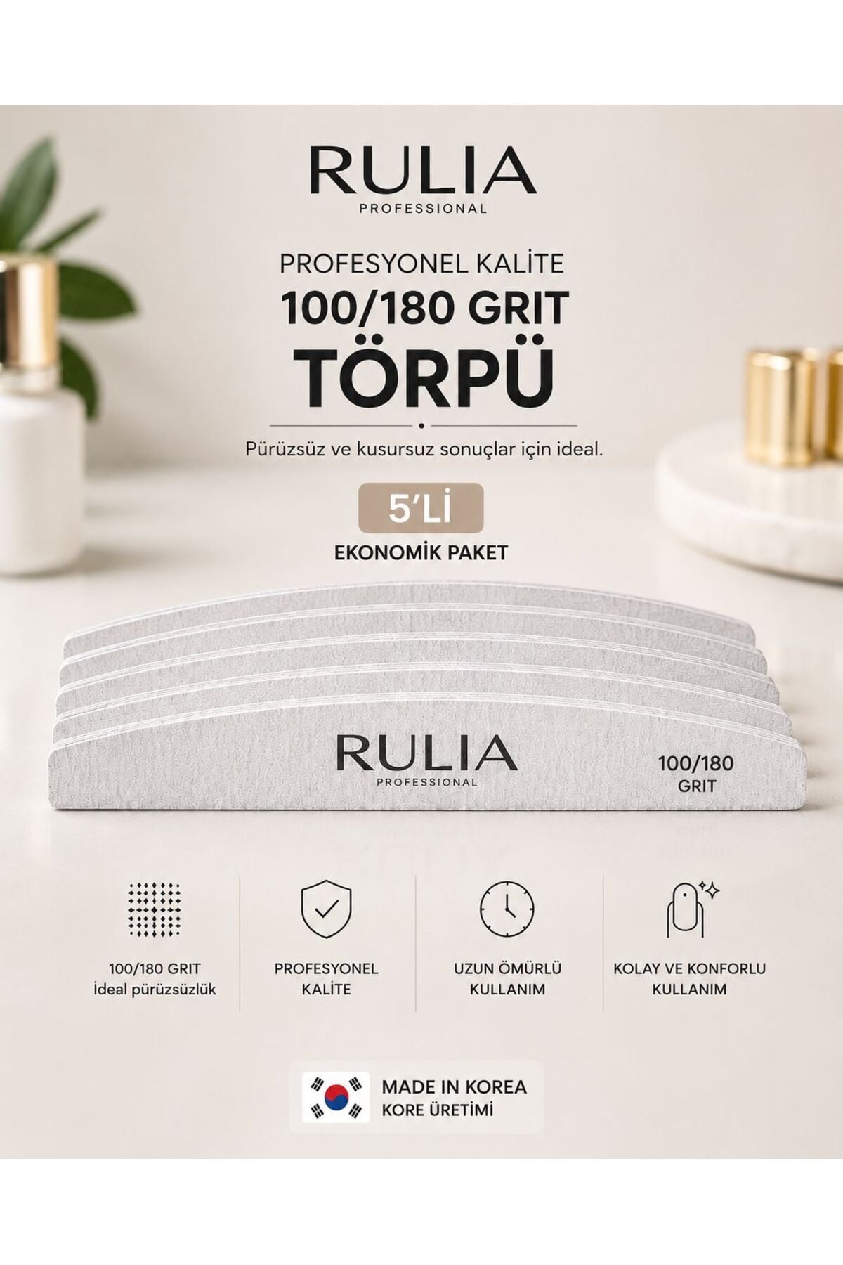 100/180 Grit Tırnak Törpüsü Kore Üretimi 5li Ekonomik Paket-Pürüzsüz Sonuç