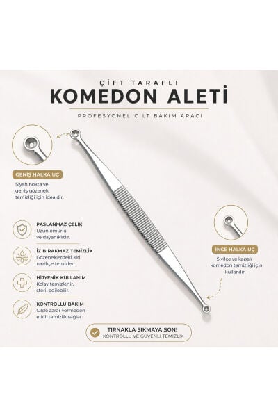 Çift Taraflı Komedon Temizleme Aleti Siyah Nokta Temizleyici Paslanmaz Çelik