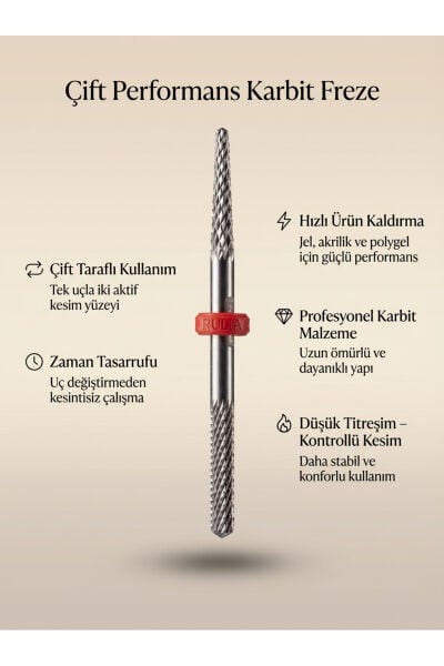 Kırmızı Çift Taraflı Karbit Tırnak Freze Ucu Kontrollü Jel Söküm ve Zaman Tasarrufu