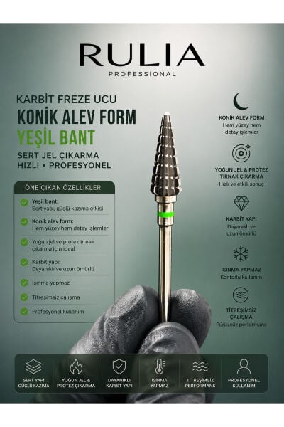 Karbit Freze Ucu Konik Alev Form Yeşil Bant Sert Jel Çıkarma Hızlı Profesyonel