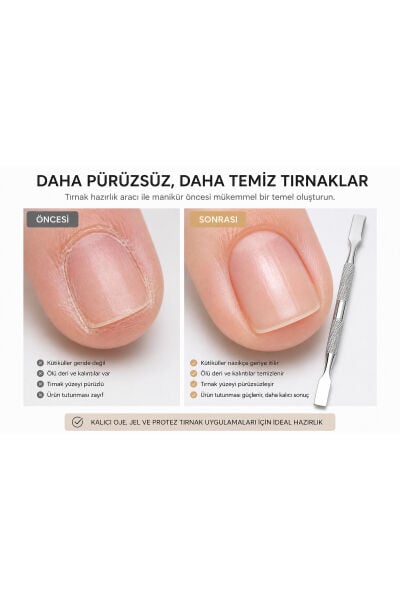 Çift Taraflı Kütikül İtici ve Temizleme Ucu Paslanmaz Çelik Profesyonel Manikür Aleti
