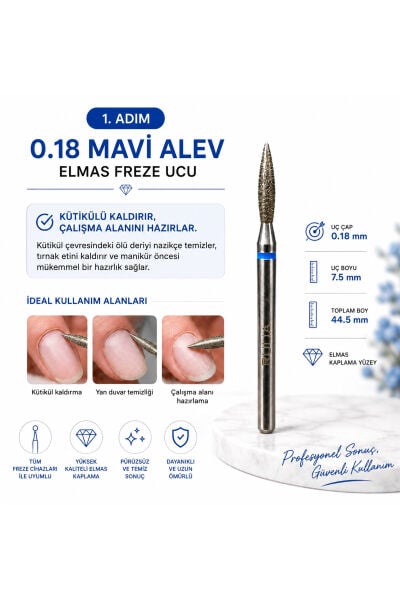 Kuru Manikür Başlangıç Seti 0.18 Mavi + 0.21 Kırmızı Alev Freze Ucu Seti