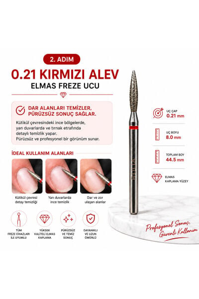 Kuru Manikür Başlangıç Seti 0.18 Mavi + 0.21 Kırmızı Alev Freze Ucu Seti
