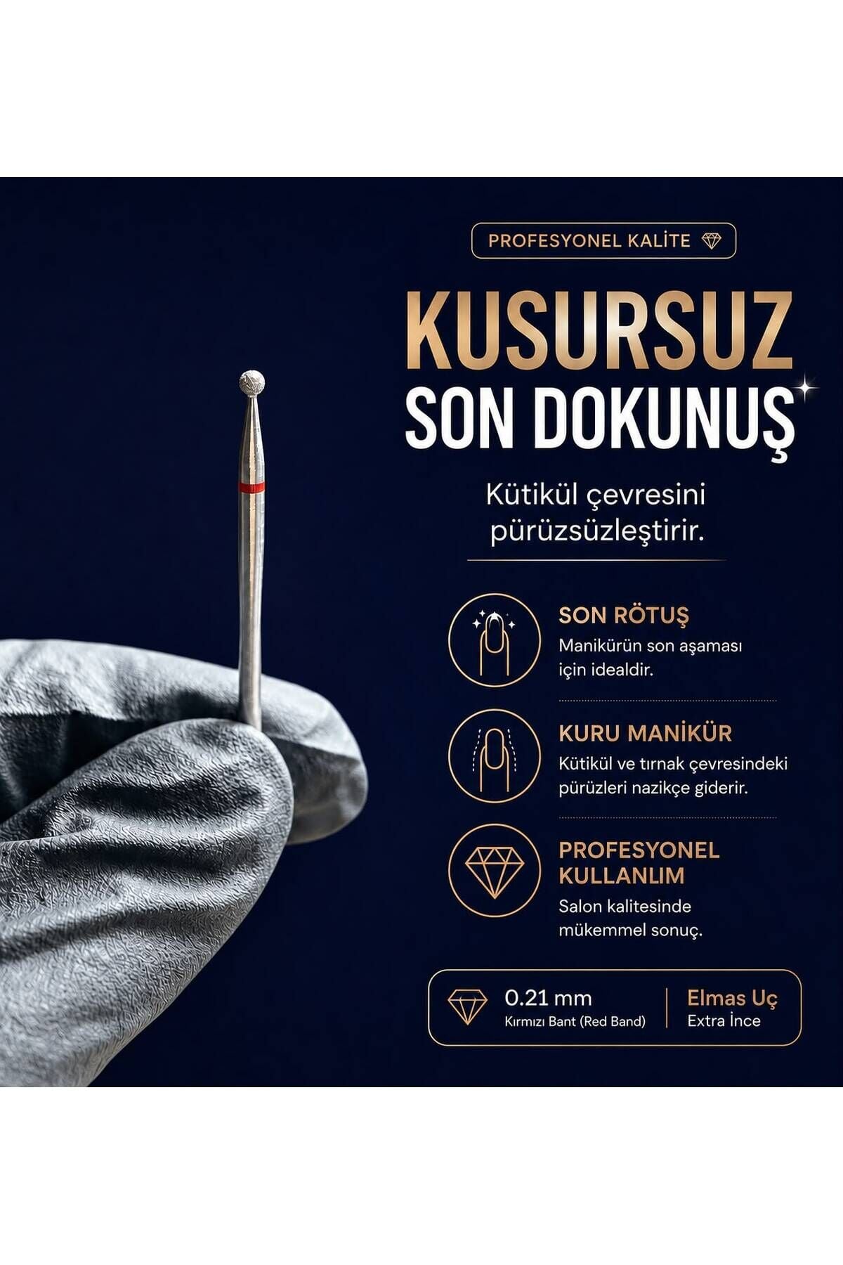 Kuru Manikür 0.21 Kırmızı Top Elmas Freze Ucu Kütikül ve Son Rötuş İçin